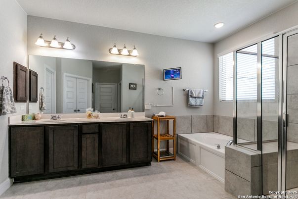 Bathroom, Dual Sink Vanities, Glass Shower, Interior, Recessed Lighting