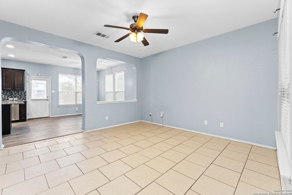 Empty room, Interior, Kitchen, Recessed Lighting, Wood Texture Flooring