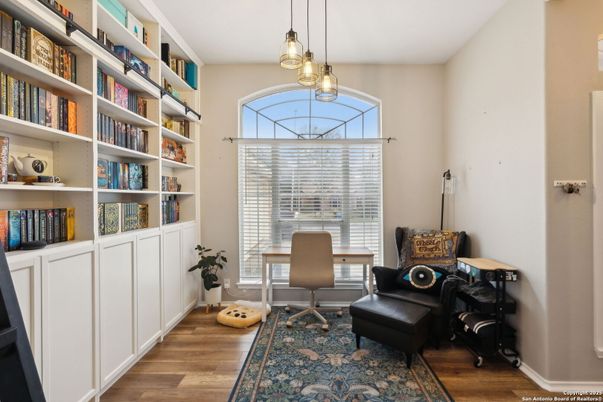 Home Office, Interior, Pendant Lights, Wood Texture Flooring