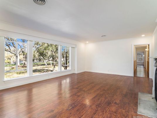 Empty room, Fireplace, Interior, Recessed Lighting, Wood Texture Flooring