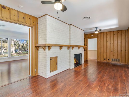 Empty room, Fireplace, Interior, Wood Texture Flooring, Wooden Walls