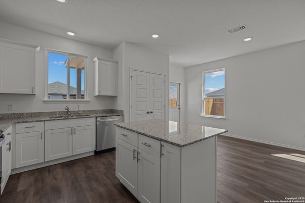 Interior, Kitchen, Recessed Lighting, Wood Texture Flooring