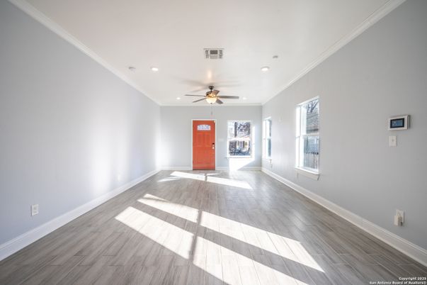 Empty room, Interior, Recessed Lighting, Wood Texture Flooring