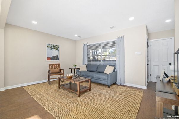 Interior, Living room, Recessed Lighting, Wood Texture Flooring