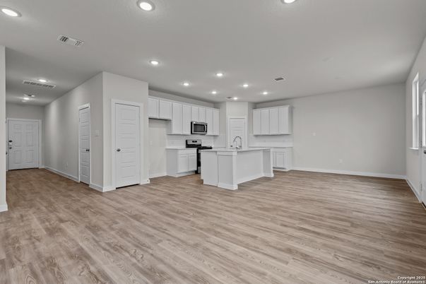 Interior, Kitchen, Recessed Lighting, Wood Texture Flooring