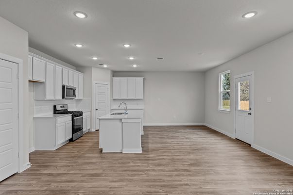 Interior, Kitchen, Recessed Lighting, Wood Texture Flooring