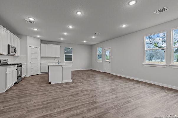 Interior, Kitchen, Recessed Lighting, Wood Texture Flooring