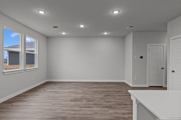 Empty room, Interior, Recessed Lighting, Wood Texture Flooring