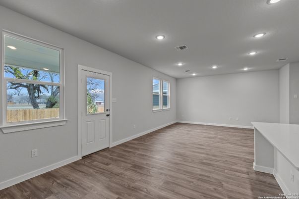 Empty room, Interior, Recessed Lighting, Wood Texture Flooring