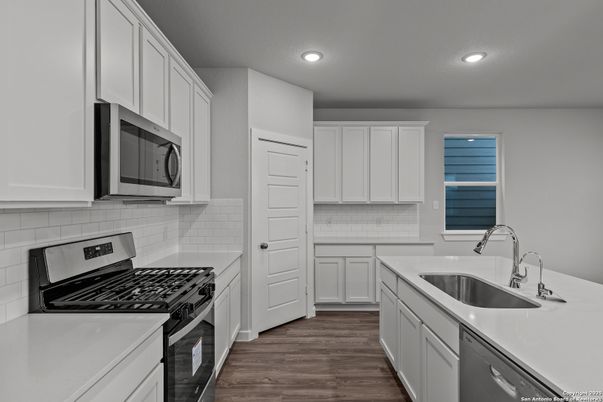 Interior, Kitchen, Recessed Lighting, Wood Texture Flooring