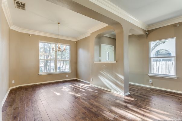 Chandelier, Empty room, Interior, Pendant Lights, Wood Texture Flooring