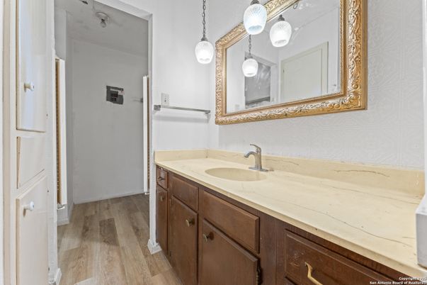 Bathroom, Interior, Pendant Lights, Wood Texture Flooring