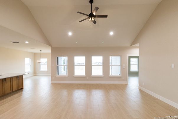 Empty room, Interior, Pendant Lights, Recessed Lighting, Wood Texture Flooring