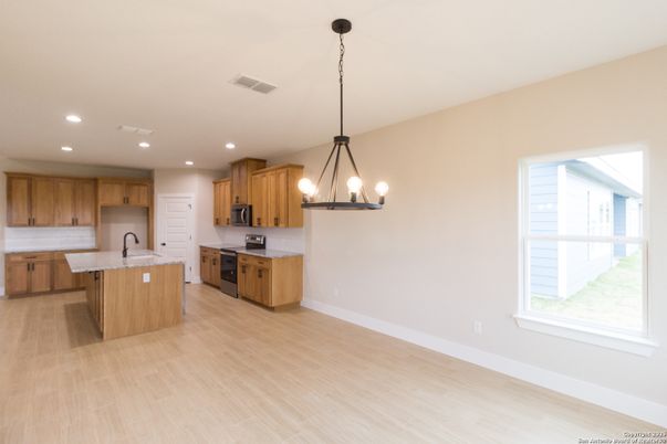 Interior, Kitchen, Pendant Lights, Recessed Lighting, Wood Texture Flooring