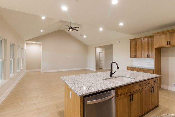Interior, Kitchen, Recessed Lighting, Wood Texture Flooring
