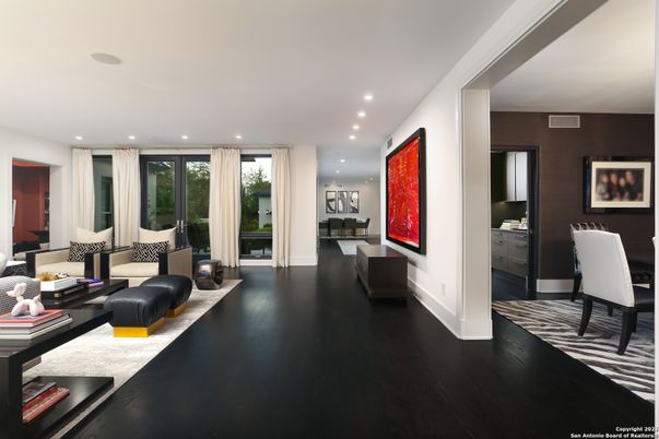 Interior, Living room, Recessed Lighting, Wood Texture Flooring