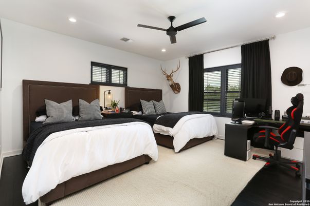 Bedroom, Home Office, Interior, Recessed Lighting, Wood Texture Flooring