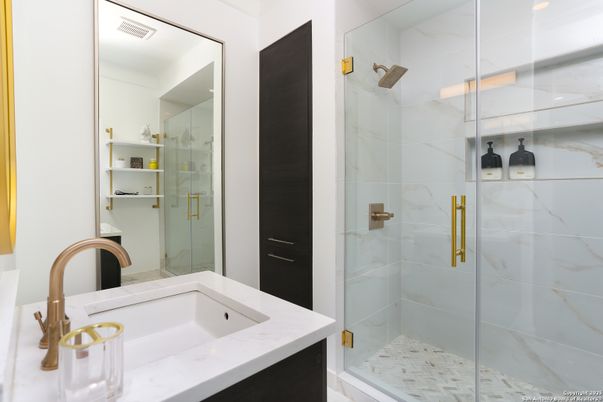 Bathroom, Glass Shower, Interior, Marble Walls