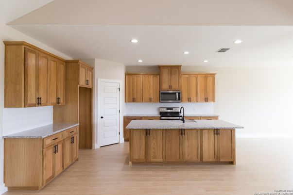Interior, Kitchen, Recessed Lighting, Wood Texture Flooring