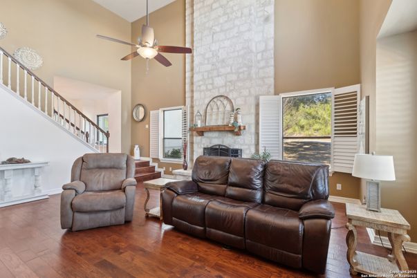 Fireplace, Interior, Living room, Stone Walls, Wood Texture Flooring