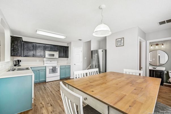 Interior, Kitchen, Pendant Lights, Stainless Steel Appliances, Wood Texture Flooring