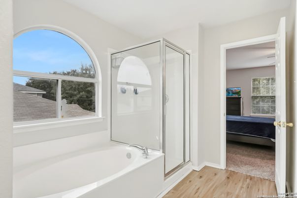 Bathroom, Bedroom, Glass Shower, Interior, Wood Texture Flooring