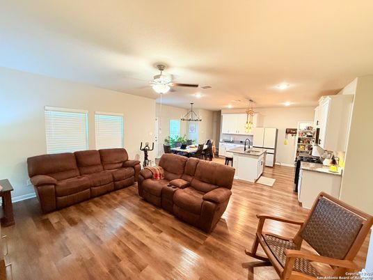 Dining room, Interior, Kitchen, Living room, Pendant Lights, Recessed Lighting, Wood Texture Flooring