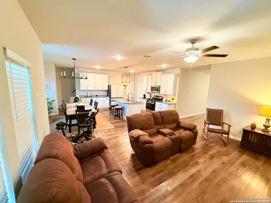 Dining room, Interior, Kitchen, Living room, Pendant Lights, Recessed Lighting, Wood Texture Flooring