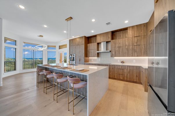 Interior, Kitchen, Pendant Lights, Recessed Lighting, Wood Texture Flooring
