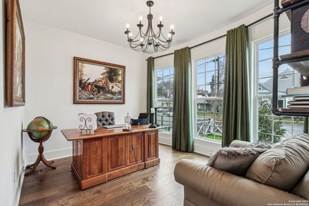 Chandelier, Home Office, Interior, Wood Texture Flooring