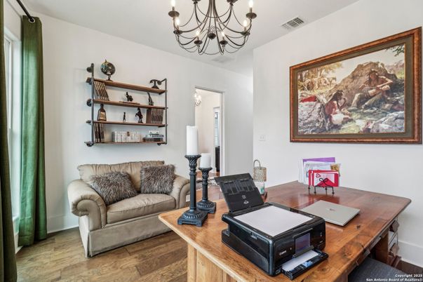 Chandelier, Home Office, Interior, Wood Texture Flooring