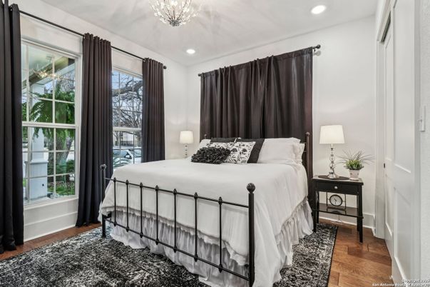 Bedroom, Interior, Recessed Lighting, Wood Texture Flooring