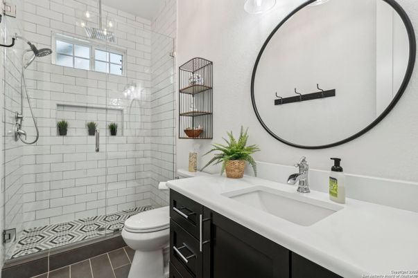 Bathroom, Glass Shower, Interior, Pendant Lights