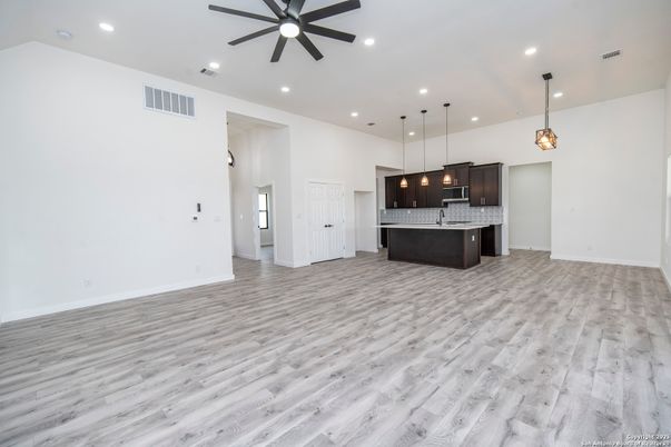 Interior, Kitchen, Pendant Lights, Recessed Lighting, Wood Texture Flooring