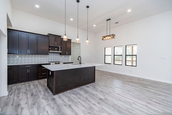 Interior, Kitchen, Pendant Lights, Recessed Lighting, Wood Texture Flooring