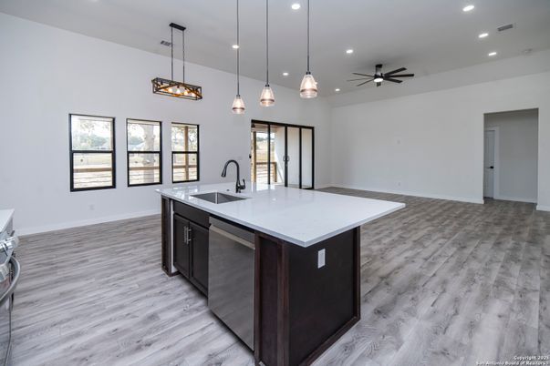 Interior, Kitchen, Pendant Lights, Recessed Lighting, Wood Texture Flooring