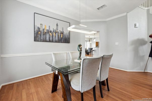 Dining room, Interior, Pendant Lights, Wood Texture Flooring