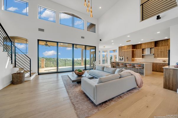 Interior, Kitchen, Living room, Pendant Lights, Recessed Lighting, Wood Texture Flooring