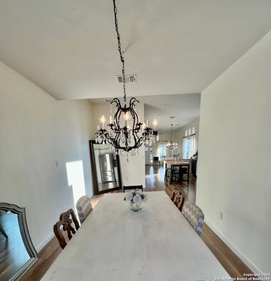 Chandelier, Dining room, Interior, Wood Texture Flooring