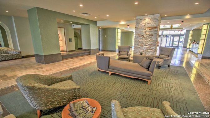 Interior, Living room, Recessed Lighting, Stone Walls