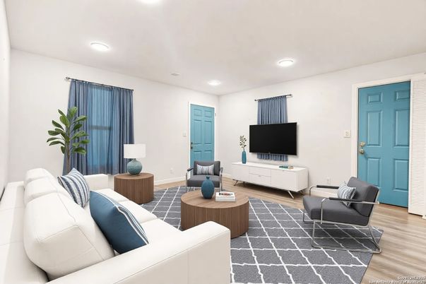 Interior, Living room, Recessed Lighting, Wood Texture Flooring