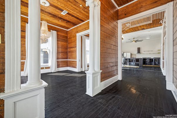 Chandelier, Empty room, Interior, Wooden Ceilings, Wood Texture Flooring, Wooden Walls