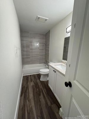 Bathroom, Glass Shower, Interior, Wood Texture Flooring