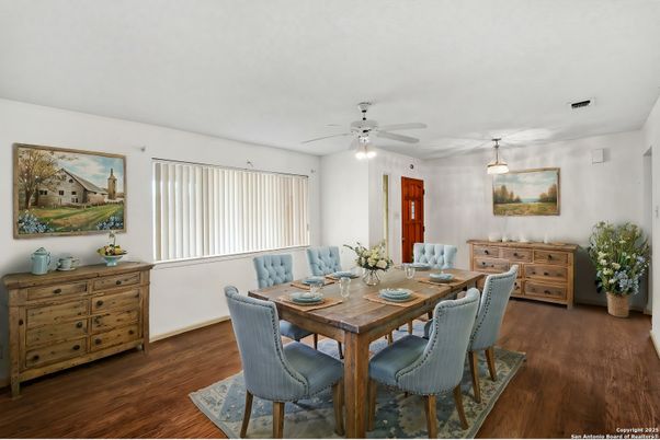 Dining room, Interior, Pendant Lights, Wood Texture Flooring