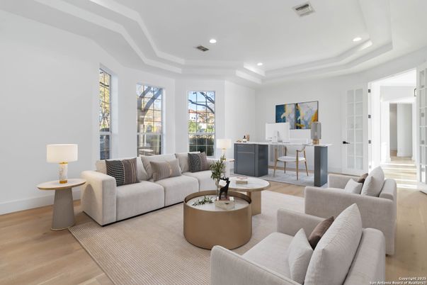 Interior, Living room, Recessed Lighting, Wood Texture Flooring