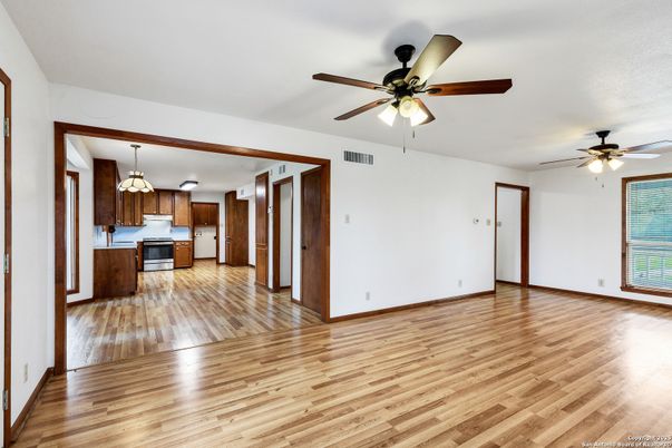 Empty room, Interior, Kitchen, Pendant Lights, Wood Texture Flooring