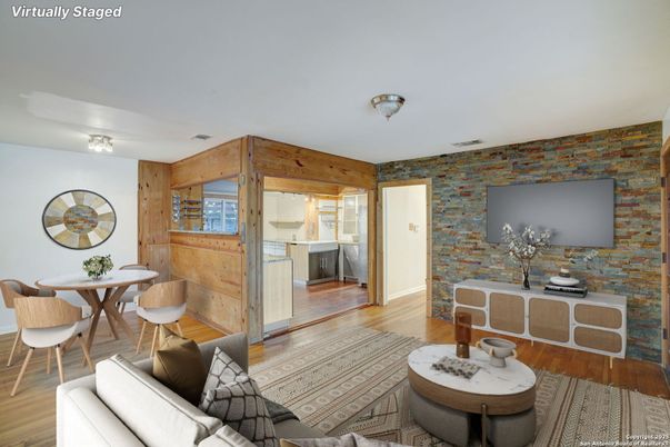 Dining room, Interior, Stone Walls, Wood Texture Flooring