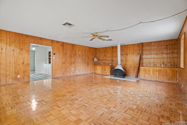 Empty room, Fireplace, Interior, Wood Texture Flooring, Wooden Walls
