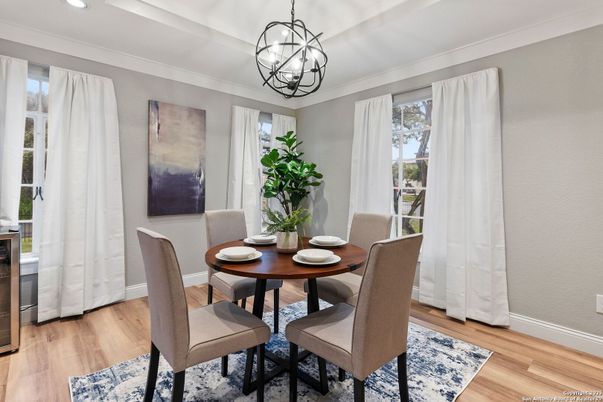 Chandelier, Dining room, Interior, Wood Texture Flooring