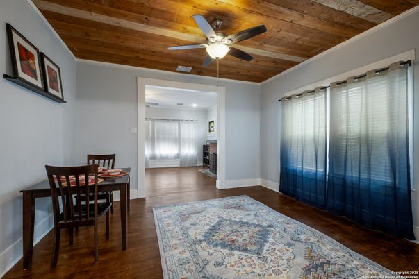 Dining room, Interior, Recessed Lighting, Wooden Ceilings, Wood Texture Flooring